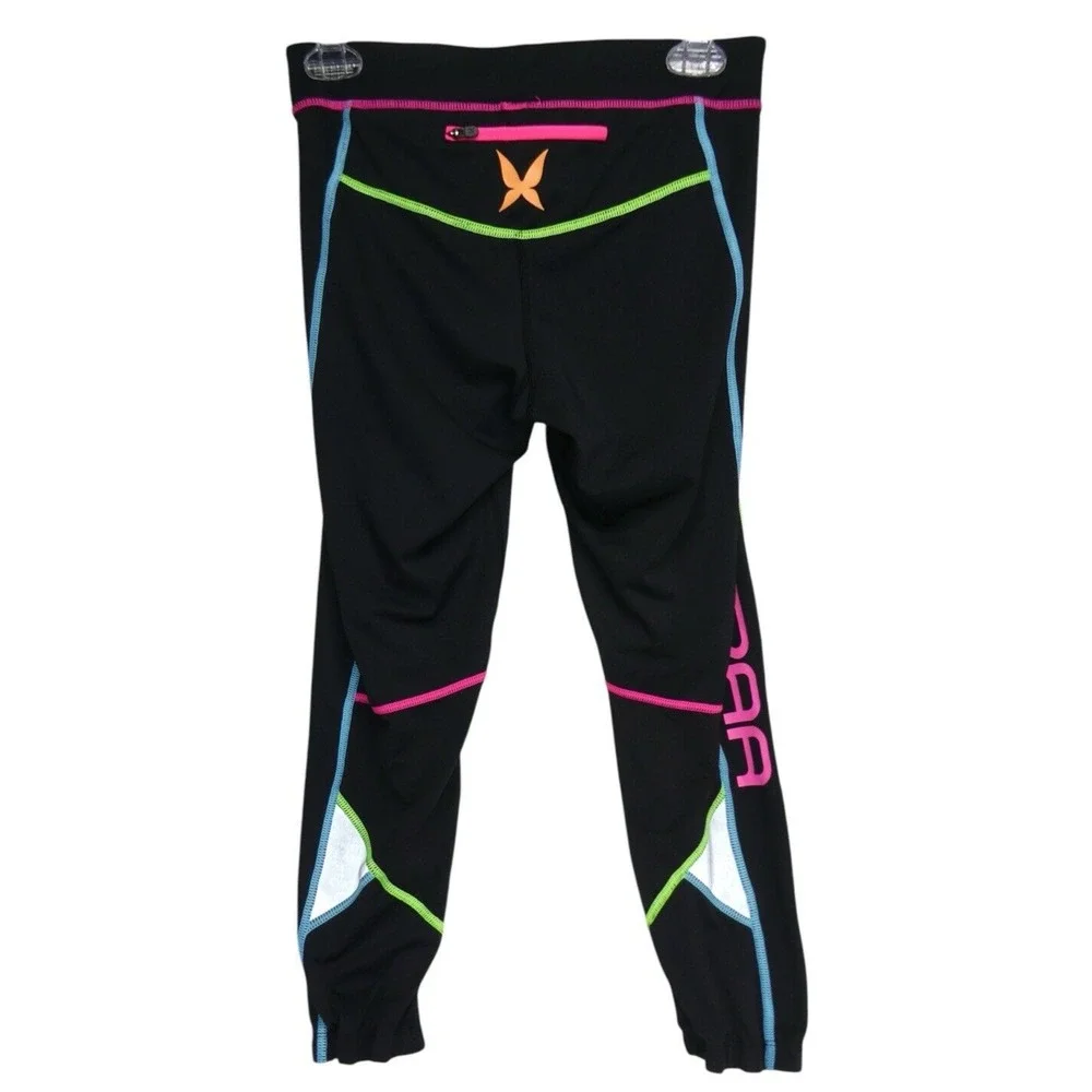 Kari Traa Leggings Pants Size M crop black colorful spellout - Picture 1 of 15